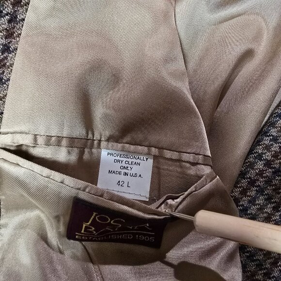 JoS A Bank Pure Wool Houndstooth 2 Button Blazer Sports Coat Brown Tan Sz 42L - Picture 10 of 11